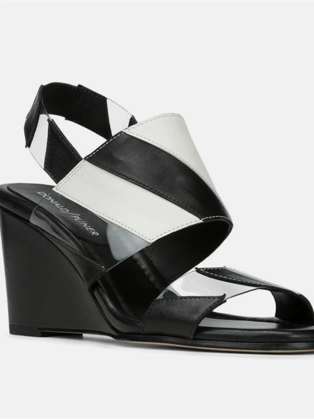 Donald J Pliner Levie Wedge Heel Sandal Black & White Leather Premium size 5.5.